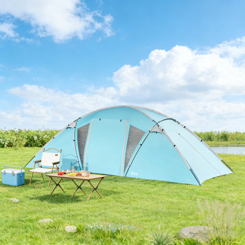 6 Person Family Camping Tent with Two Bedrooms and Living Area Waterproof Blue