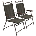 Set of 2 Folding Garden Chairs with Breathable Mesh Seats for Outdoor Use Dark Brown AOSOM