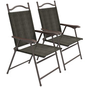Set of 2 Folding Garden Chairs with Breathable Mesh Seats for Outdoor Use Dark Brown AOSOM