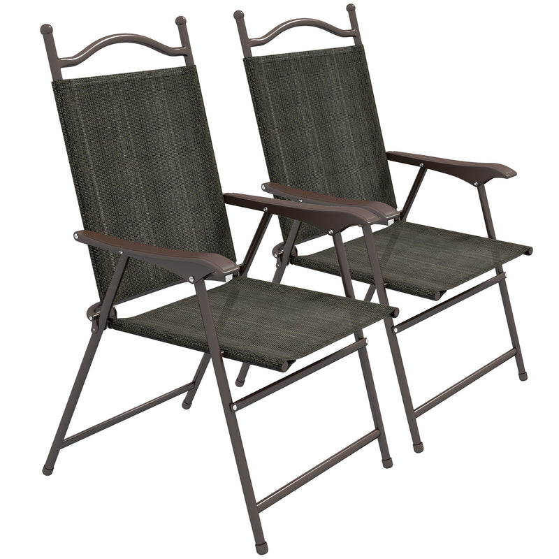 Set of 2 Folding Garden Chairs with Breathable Mesh Seats for Outdoor Use Dark Brown AOSOM