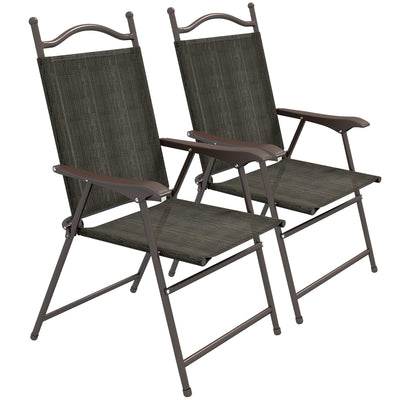 Set of 2 Folding Garden Chairs with Breathable Mesh Seats for Outdoor Use Dark Brown AOSOM