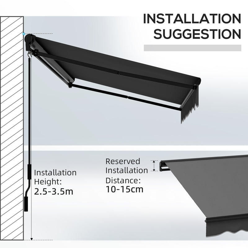 Dark Grey 3 x 2m Electric Awning With Remote Control And Aluminium Frame For Patios