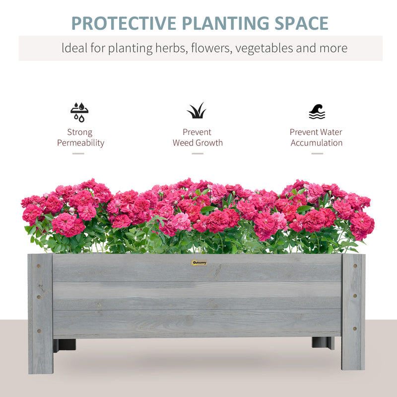 Grey 58L Wooden Raised Garden Bed for Plants Vegetables and Flowers by Outsunny
