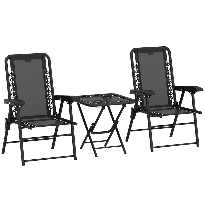 Three Piece Garden Table and Chair Set Black Weather Resistant by Outsunny