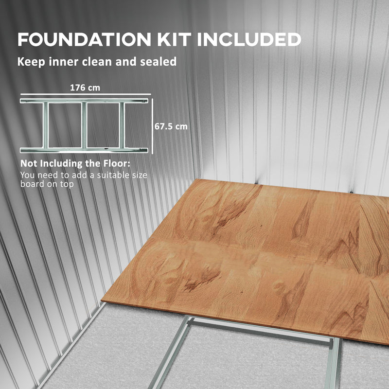 Grey 6.5 x 4FT Metal Garden Shed with Lockable Doors and Ventilation Panels