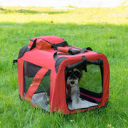Foldable Soft Pet Carrier for Small Dogs and Cats with Mesh Windows and Storage Bags, Red