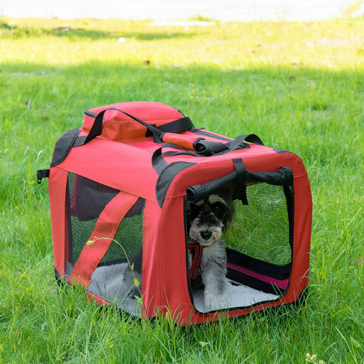Foldable Soft Pet Carrier for Small Dogs and Cats with Mesh Windows and Storage Bags, Red