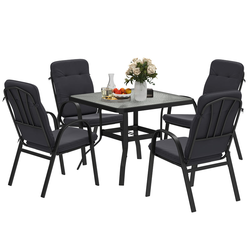 5 Piece Outdoor Patio Dining Set with Cushioned Chairs and Glass Table by Outsunny