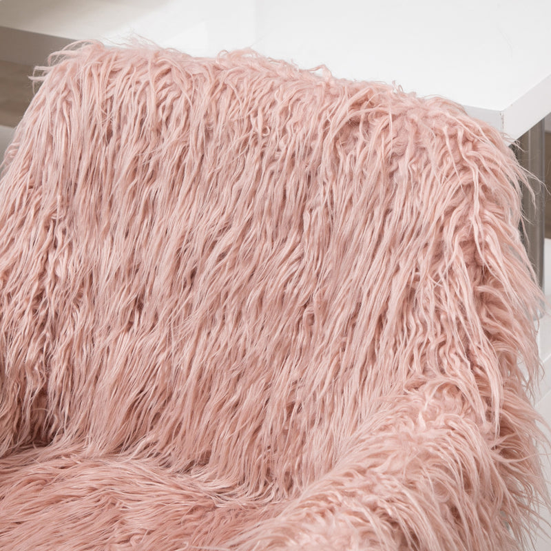 Office Chair with Soft Faux Fur Seat and Adjustable Height for Home Workspace Pink