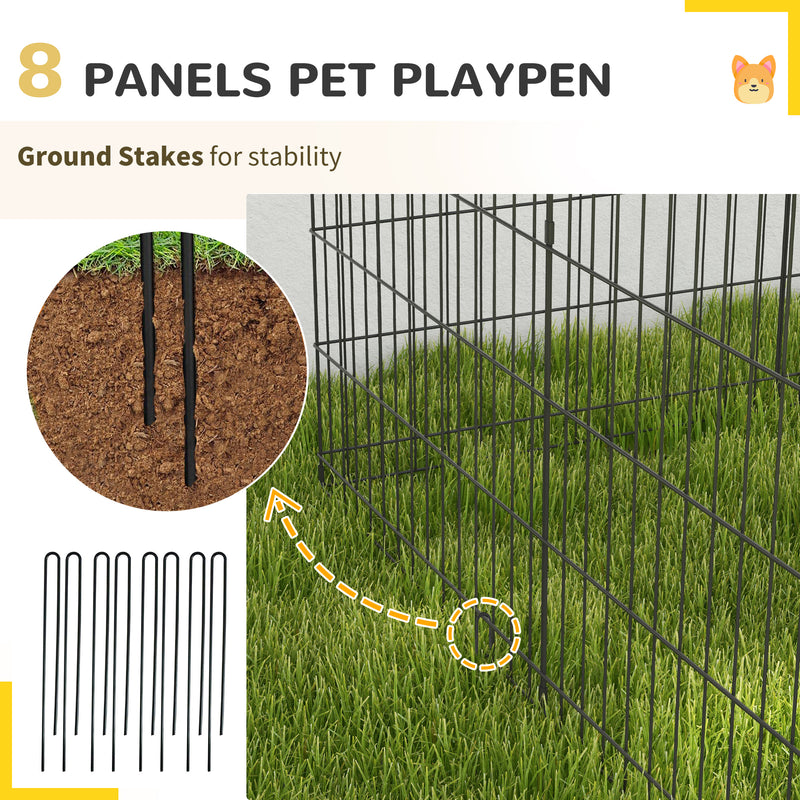 8 Panel Dog Playpen with Door for Indoor Outdoor Use 91cm High Ideal for Small Pets Black
