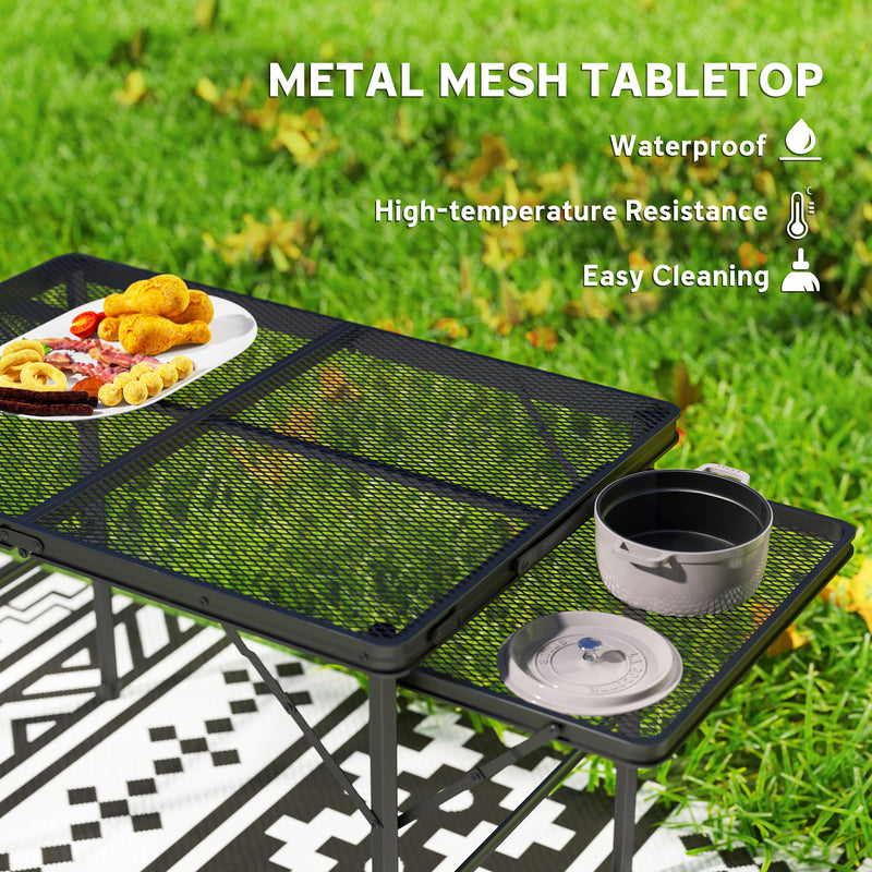 Foldable Outdoor Table with Adjustable Height and Side Wings for Extra Space Black