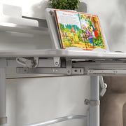 Height Adjustable Kids Study Desk and Chair Set With Storage for Homework Time, Grey