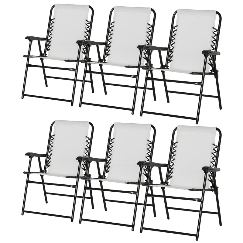 Set of 6 Folding Garden Chairs with Armrests and Mesh Seat Ideal for Camping Cream White AOSOM
