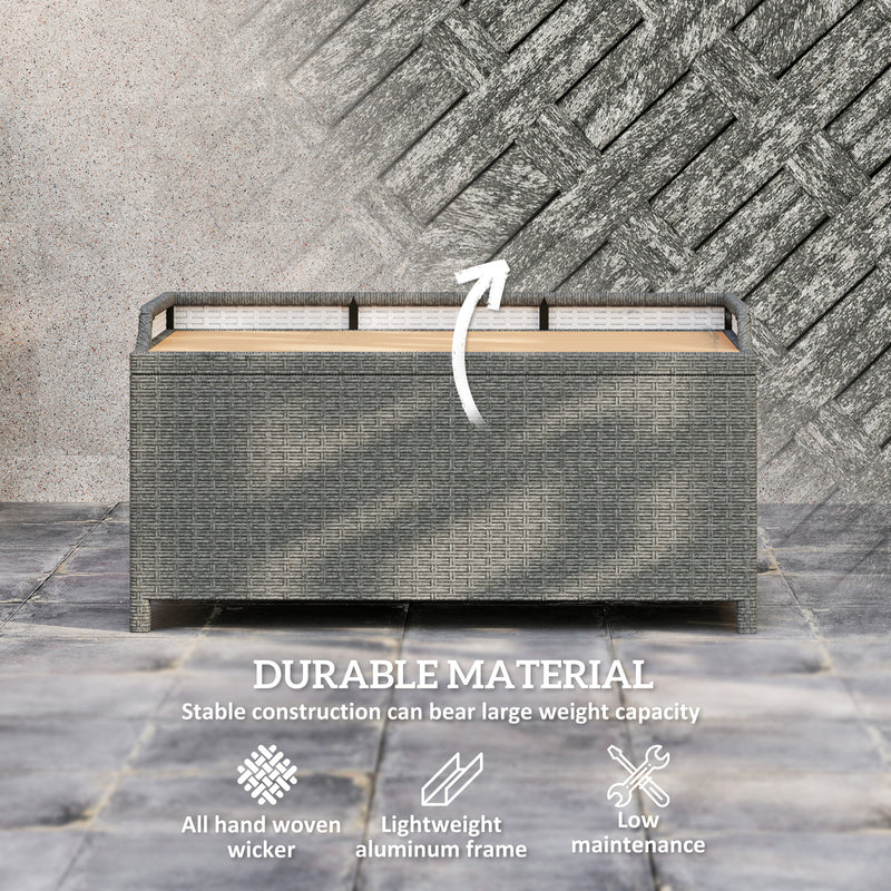 Grey 130L Rattan Garden Storage Box with Seat for Outdoor Use by Outsunny