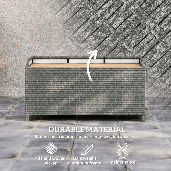 Grey 130L Rattan Garden Storage Box with Seat for Outdoor Use by Outsunny