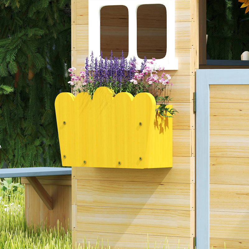 Wooden Outdoor Playhouse for Children with Bench and Plant Boxes for Creative Garden Play Blue