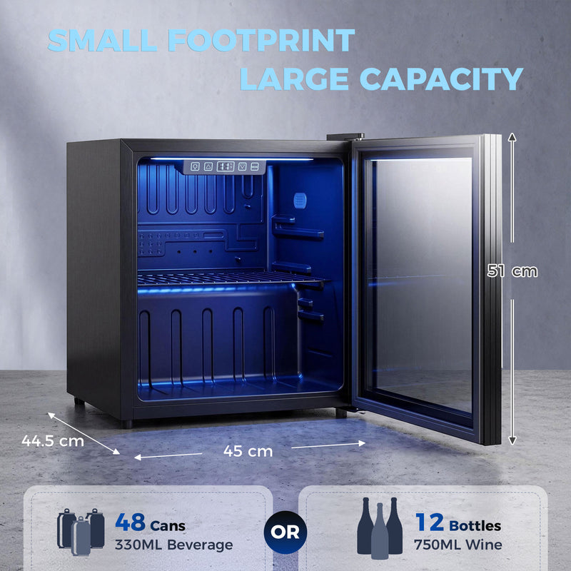 Drinks Fridge for 48 Cans with Adjustable Shelf and UV Glass Door Black