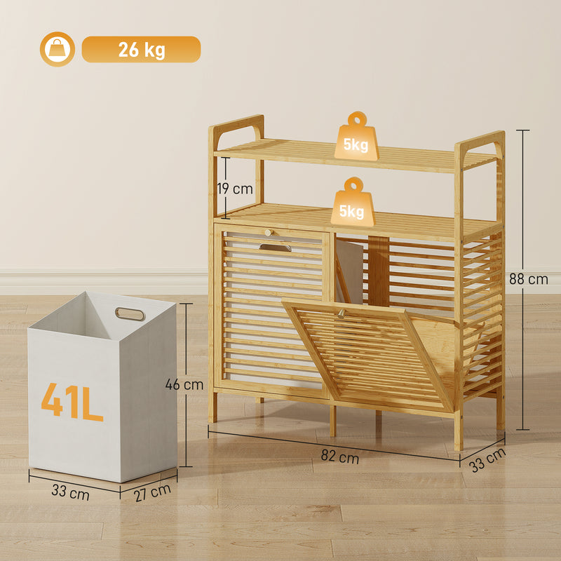 Bathroom Laundry Cabinet with Two Removable Sorting Baskets and Shelves Natural Cream AOSOM