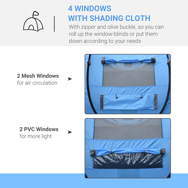 Outsunny 4 Person Pop-up Camping Tent, Family Dome Tent with Ground Sheet, 4 Windows and Portable Carry Bag for Beach Outdoor Trip, Sky Blue