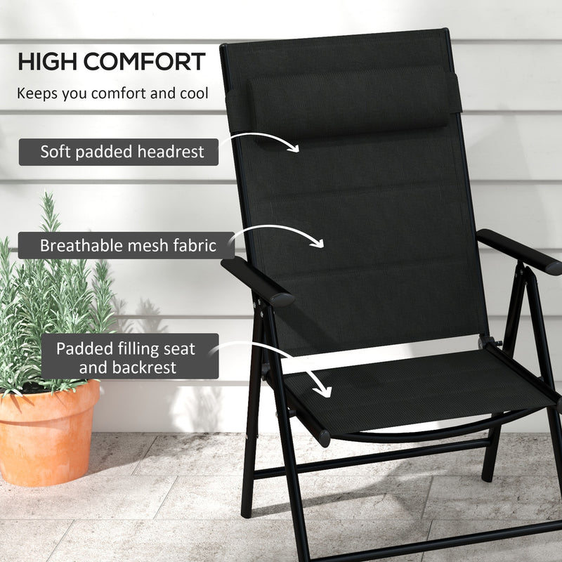Set of 2 Black Garden Chairs with Armrests and Cushions for Relaxing Outdoor Seating