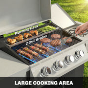 4 Burner Gas BBQ Grill with Side Burner and Warming Rack for Easy Outdoor Cooking Black Outsunny