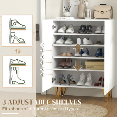 Slim Shoe Storage Cabinet With Adjustable Shelves Fits Up To 20 Pairs Of Shoes, White
