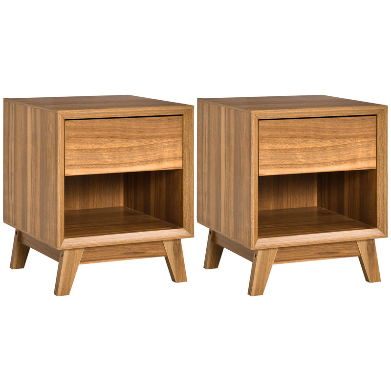 Set of 2 Bedside Tables with Drawer and Shelf Ideal for Bedroom or Lounge Walnut Brown