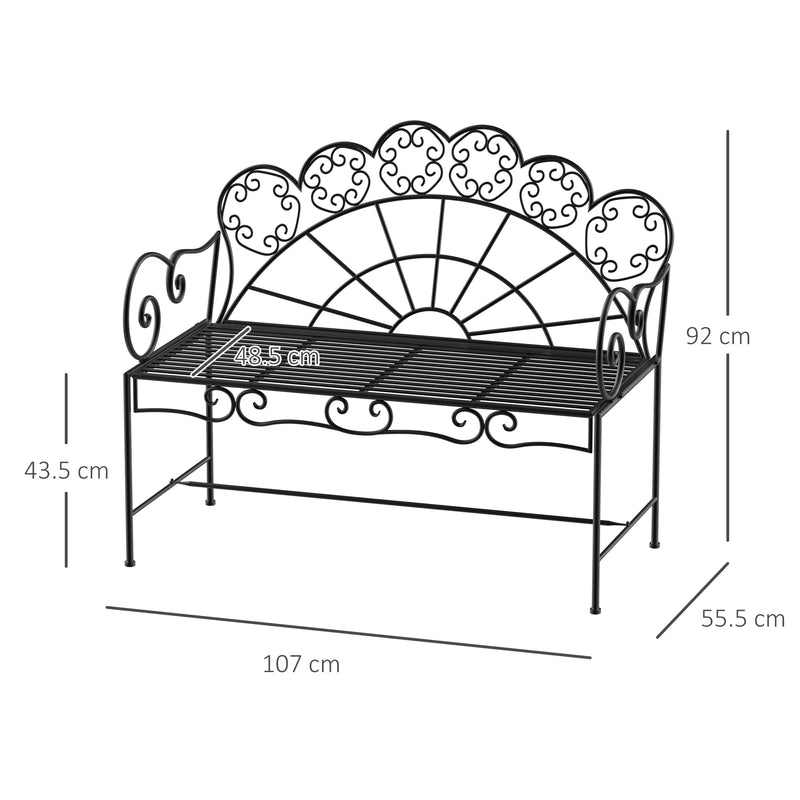 Outsunny Metal Garden Bench Loveseat with Slatted Seat, Black AOSOM