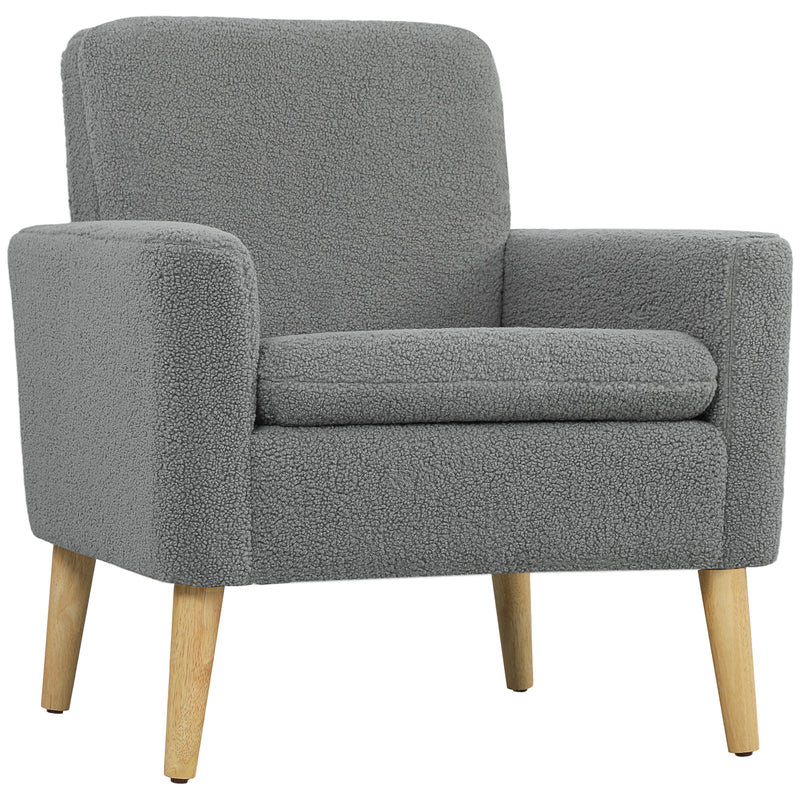 Upholstered Accent Armchair with Wide Padded Seat and Wooden Legs for Living Room Grey