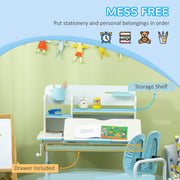 Kids Study Desk and Chair Set with Storage Shelves and Washable Cover for Ages 3 to 12, Blue