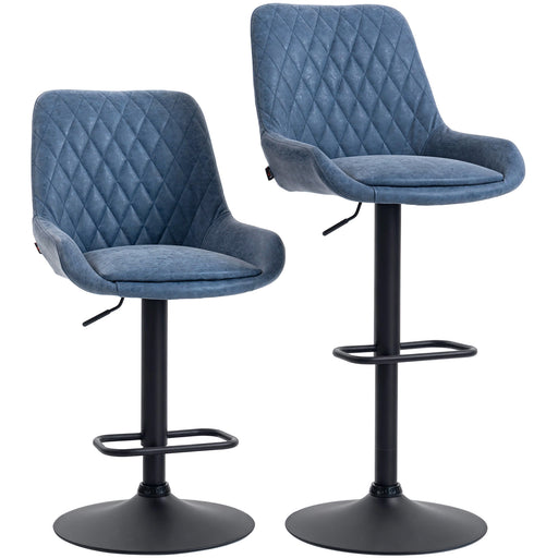Set of 2 Retro Bar Stools with Adjustable Height and Padded Seat for Kitchen Dark Blue AOSOM