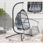 Dark Grey Rattan Hanging Egg Chair with Stand and Cushion for Garden or Indoor Use by Outsunny