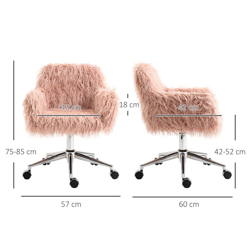 Office Chair with Soft Faux Fur Seat and Adjustable Height for Home Workspace Pink