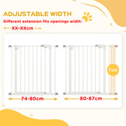 Adjustable Metal Dog Safety Gate 74 to 87cm Wide for Doorways and Stairs White