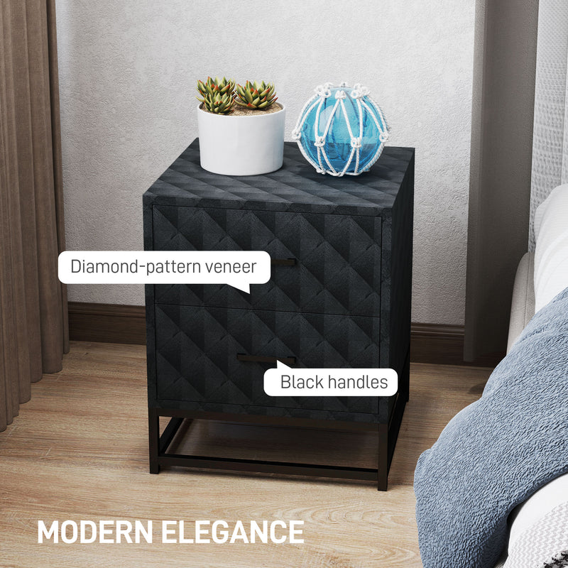 Set of 2 Black Bedside Tables with Drawers and Steel Legs for Bedroom or Living Room by HOMCOM