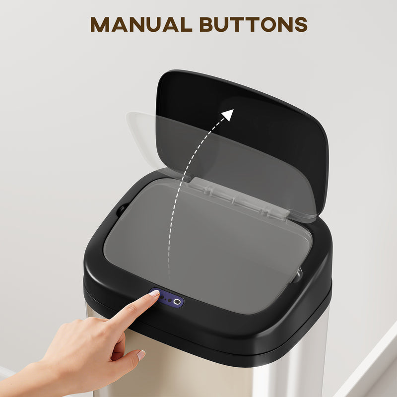 50L Stainless Steel Sensor Bin With Hands Free Automatic Lid For Kitchen Silver AOSOM