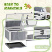 Wooden Tortoise House with Lamp Holder Clear Window Openable Tops and Tray Light Grey by PawHut