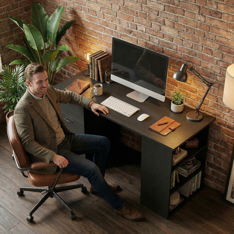 Computer Desk With Storage Shelves And Drawers Ideal For Home Office Use Black AOSOM
