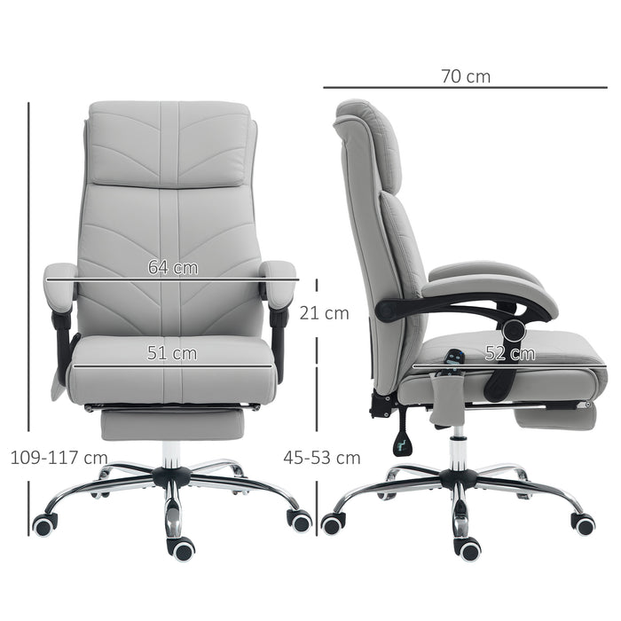 Light Grey Faux Leather Executive Heated Massaging Swivel Office Chair With Footrest by Vinsetto