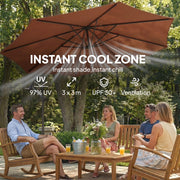 Cantilever Garden Parasol with Adjustable Shade and Crank Handle for Patio or Outdoor Use Coffee AOSOM