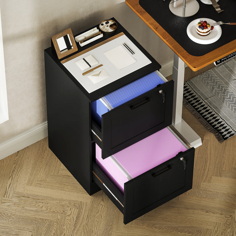 2 Drawer Lockable Filing Cabinet With Adjustable File Rails For Home Office Use Black