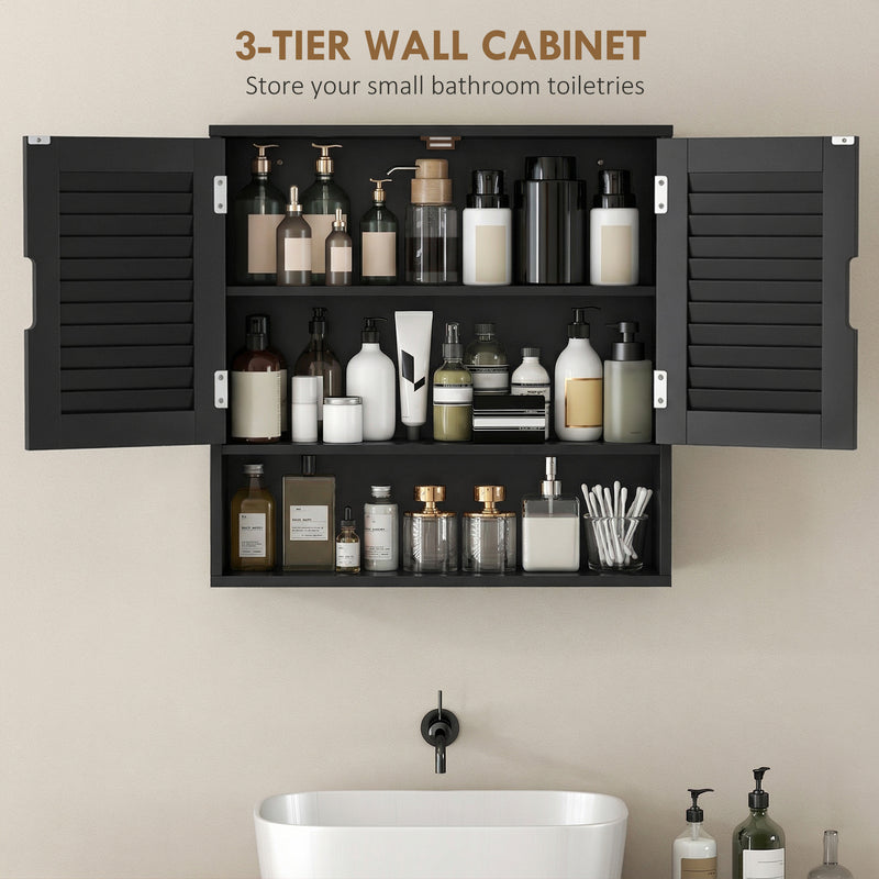 Wall Mounted Bathroom Cabinet With Adjustable Shelves For Compact Storage Black AOSOM