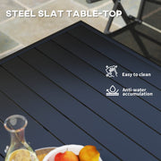 Black Square Garden Table for 4 with Slat Top and Steel Frame 80cm by Outsunny