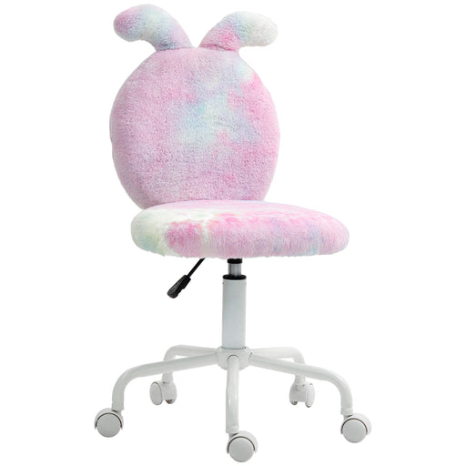 Colourful Faux Fur Swivel Desk Chair with Bunny Ears and Adjustable Height by HOMCOM