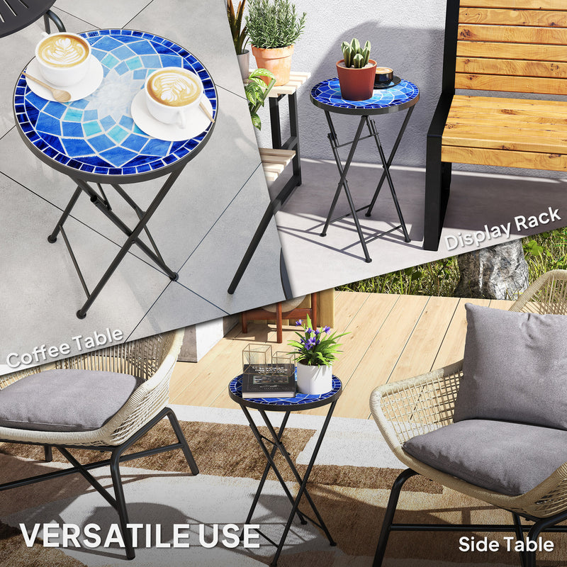 Folding Mosaic Garden Table for Patio or Balcony with Ceramic Top Navy Blue Outsunny
