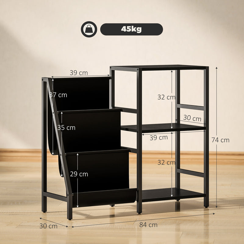 Black 3 Tier Record Player Stand With Storage Shelf For Living Room Or Bedroom Use