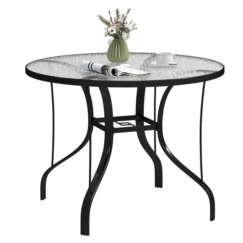 Round Outdoor Dining Table with Tempered Glass Top and Parasol Hole 96.5cm by Outsunny
