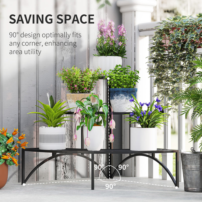 3 Tier Metal Corner Plant Stand for Garden Balcony or Patio in Black by Outsunny AOSOM