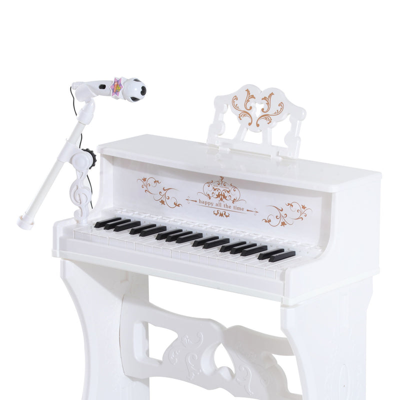 White 37 Key Kids Electronic Piano Set With Stool Microphone And Music Stand AOSOM