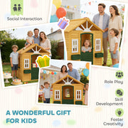 Wooden Garden Playhouse for Children with Spacious Interior and Flower Boxes Brown AOSOM